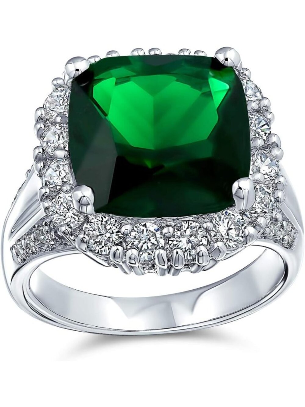 Classic Elegant 10CT Emerald Green CZ Cushion-Cut Cocktail Statement Ring
